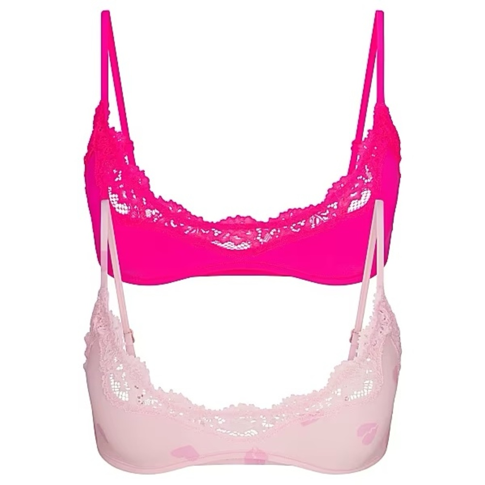 SkimFits everybody lace scoop bras 2 pack size medium flamingo and heart breaker